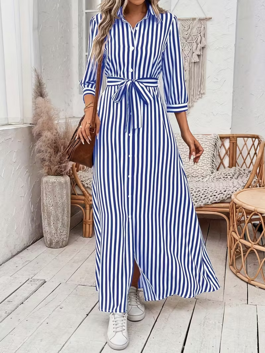Abito Comfy Rigato con Scollo a V